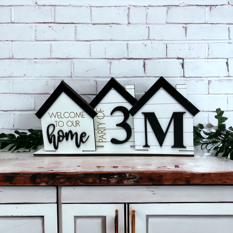 Standing Houses Tiered Tray Centerpiece, Personalized Address 3D Mini Houses