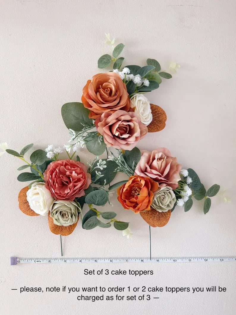 Set of 3 Wedding Cake Topper, Flower Cake Decoration